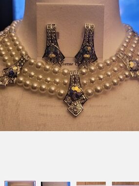 Pearl Multi-Strand Choker Necklace and Earring Set - White Pearls